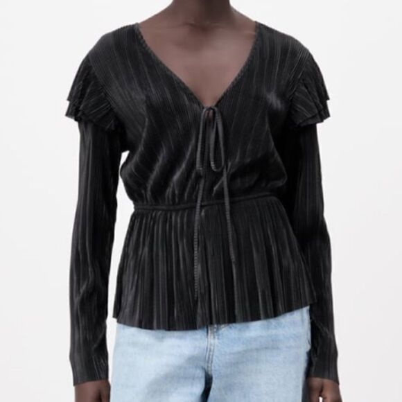 NWT Zara Ruffled Pleated Blouse - Picture 2 of 10